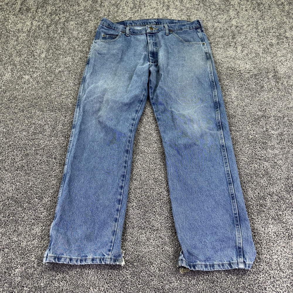 Wrangler Jeans Mens 38x30 Blue Relaxed Straight Denim Medium Wash Distressed